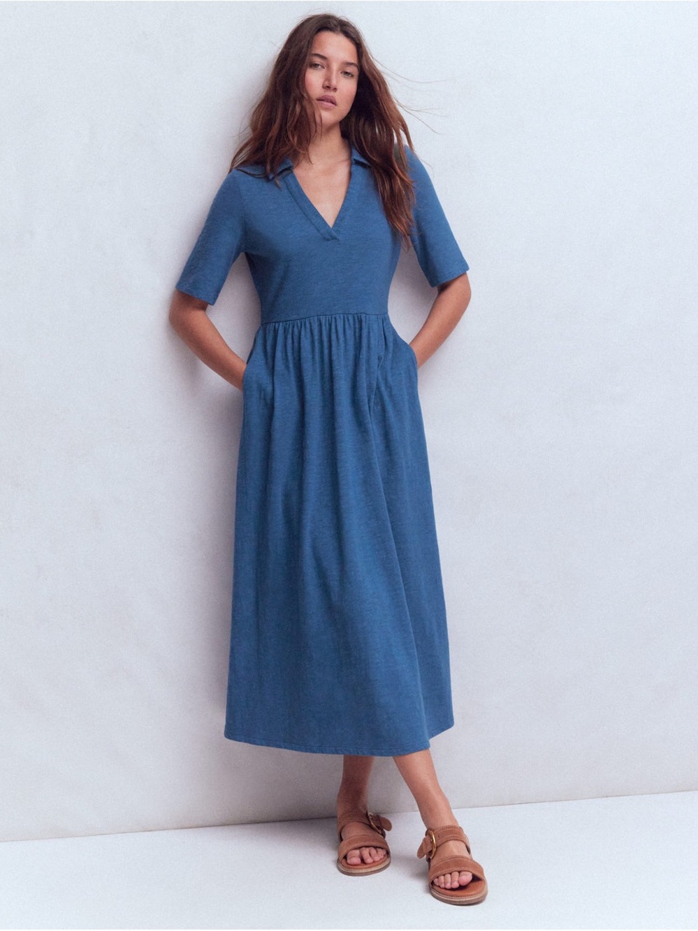 Boden Blue V-Neck Midi Dress